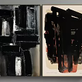 Abstract Wall Art With Black White Red Gray Two Piece Modern Decor Paintings