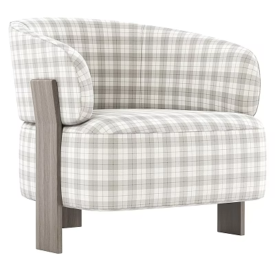 Stylish Upholstered Plaid Pattern Accent Chair With Wooden Armrests And Legs 3d model