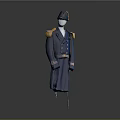 Blue Military Long Coat Uniform With Gold Shoulder Epaulets And Matching Hat