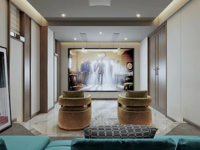 Modern Home Theater Interior With Large Screen Comfortable Seating And Ambient Lighting 3d model