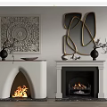 Modern and Classic Fireplaces Interior with Decorative Wall Art Mantel Decor Flames and Wood Logs