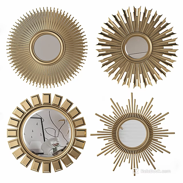 Golden Sunburst Decorative Wall Mirrors With Various Radiant Frame Styles 3d model