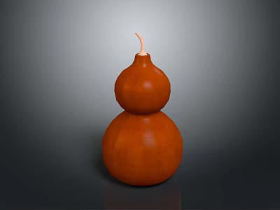 Decorative Orange Gourd With Two Spherical Sections And Small Curved Stem On Gray Background 3d model