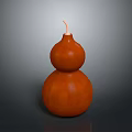 Decorative Orange Gourd With Two Spherical Sections And Small Curved Stem On Gray Background