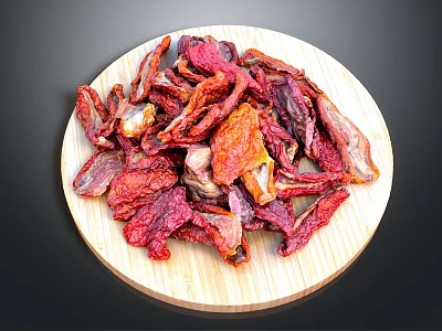 Organic Dried Tomatoes on Wooden Plate for Healthy Snacking 3d model