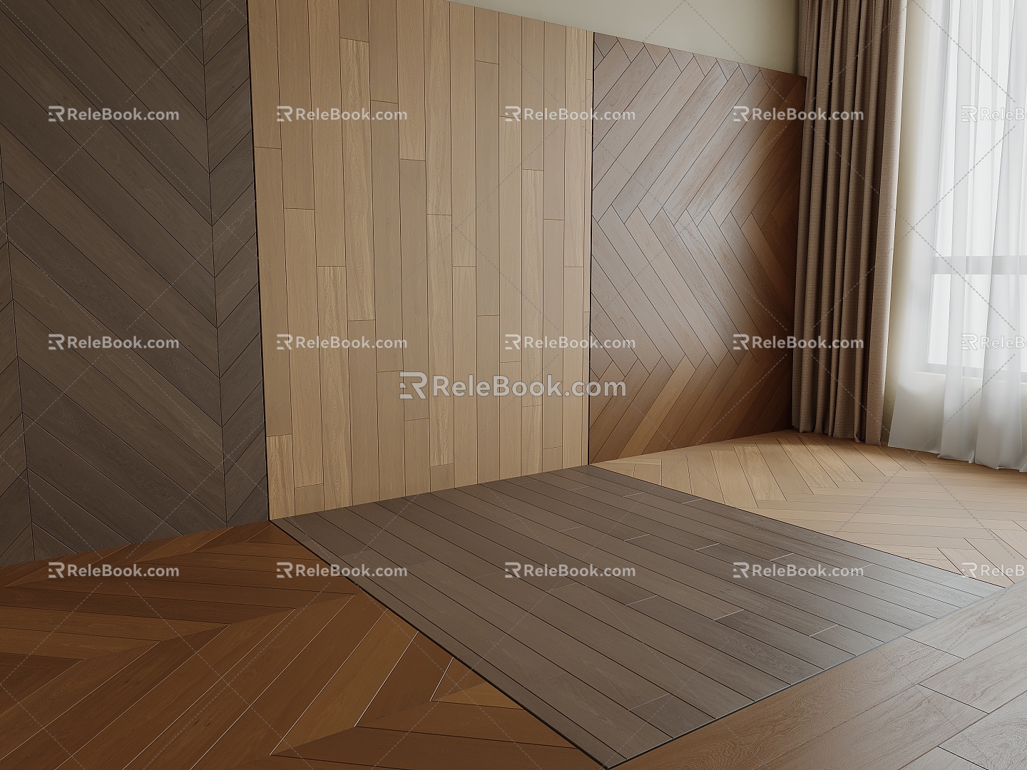 Wood floor gauze curtain 3d model