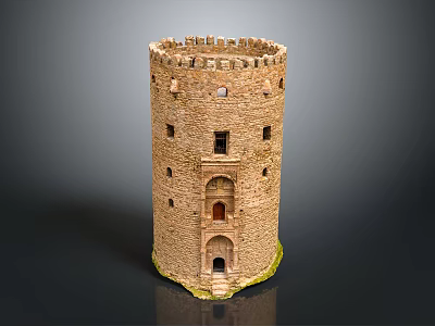 Medieval Stone Tower Building With Windows And Arched Door Design 3d model