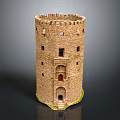 Medieval Stone Tower Building With Windows And Arched Door Design 3d model