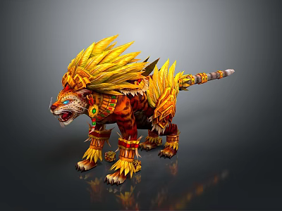 Ornate Mythical Creature 3D Model With Golden Mane Red Body And Decorative Details 3d model