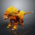 Ornate Mythical Creature 3D Model With Golden Mane Red Body And Decorative Details