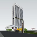 Modern Hotel Building Exterior Design Featuring Glass Facade Grand Entrance And Paved Plaza Lighting