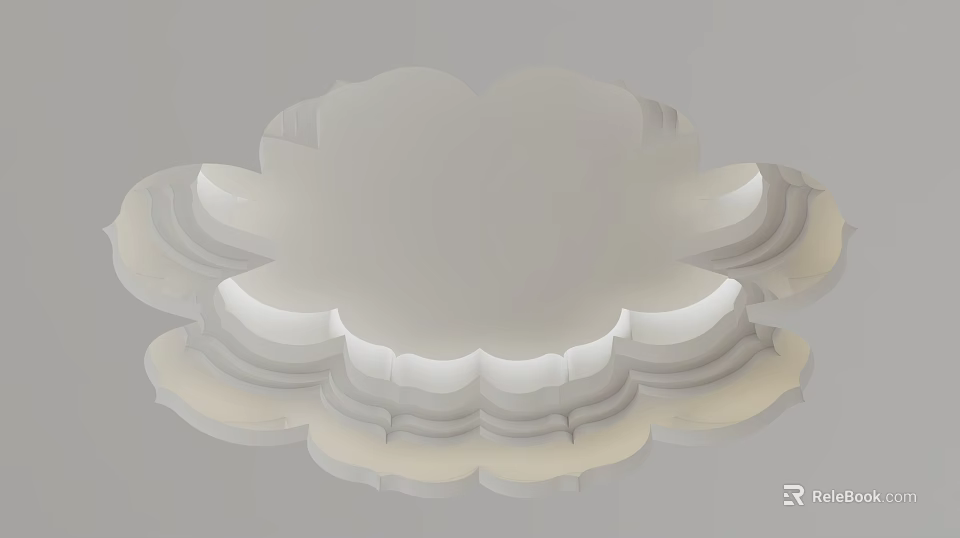 Modern White Layered Ceiling Design With Petal Shaped Patterns And Illuminated Edges 3d model 