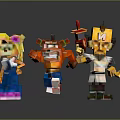 Pixel Art Game and Movie Characters in Colorful Dynamic Poses with Orange and Yellow Outfits