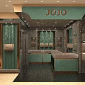 Elegant JOJO Jewelry Store Interior Design With Teal Gold Display Counters And Shelves