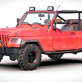 Red Open Top Off Road Vehicle With Roof Mounted Lights And Brown Seats