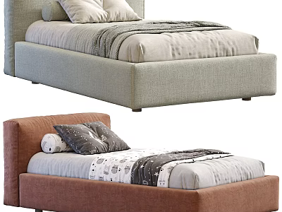 Cozy Kids Bed with Soft Pillows Comforter in Light Gray and Brown 3d model