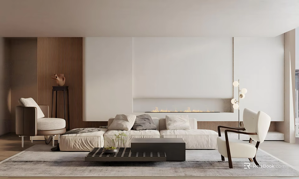 Modern Living Room Interior Design With Beige Sofa Coffee Table And Accent Chair 3d model 