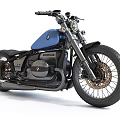 BMW Blue And Black Retro Cruiser Motorcycle With Leather Seat And Spoked Wheels