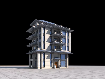 Modern Detached Villa Exterior With Stone Facade Balconies And Large Windows 3d model