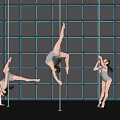 Commercial LED Display Wall With Blue Grid Design And Dancers In Performance 3d model