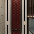 Elegant Modern Hotel Lobby Interior With Wooden Grille Wall And Symmetric Lighting Design