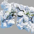 Natural Winter Flower Arrangement With Snow Covered Green Leaves And White Stones