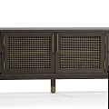 Modern Dark Wood TV Stand With Grid Doors Drawers And Brass Legs