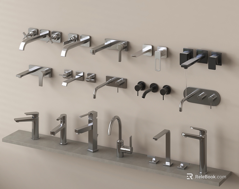 Various Modern Faucet Designs Wall Mounted And Countertop Stainless Steel Finish For Kitchen Bathroom 3d model 