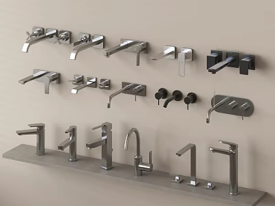 Various Modern Faucet Designs Wall Mounted And Countertop Stainless Steel Finish For Kitchen Bathroom 3d model