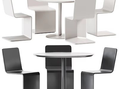 Modern Round Table with Stylish Curved Chairs in Black and White Color Combination 3d model