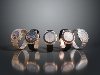 Stylish Men's Watches With Various Colors Gold Silver Black Straps And Unique Dial Designs 3d model