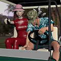 Two People Riding Golf Cart On Golf Course 3d model