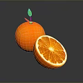 Fresh Whole Orange With Sliced Half And Green Leaf On Glossy Surface