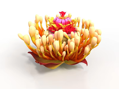 Vibrant Blooming Plant With Red Center Yellow Buds And Red Yellow Leaves 3d model
