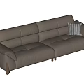 Modern Beige Two Seater Leather Sofa With Wooden Legs And Checkered Pillow
