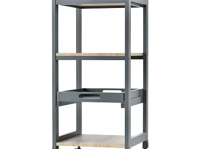 Gray Mobile Storage Cart With Multiple Shelves And Drawer 3d model