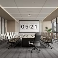 Modern Conference Room Interior Design With Long Table Office Chairs And Digital Clock 3d model