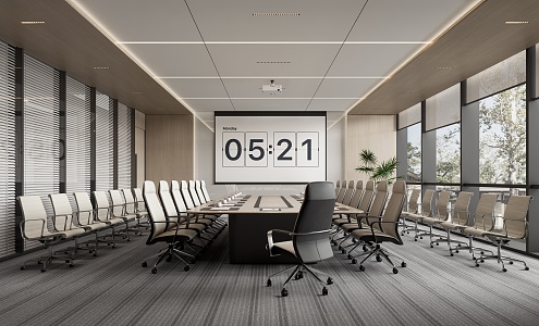 Modern Meeting Room Conference Table and Chair Office Chair Projection Curtain Projector 3d model