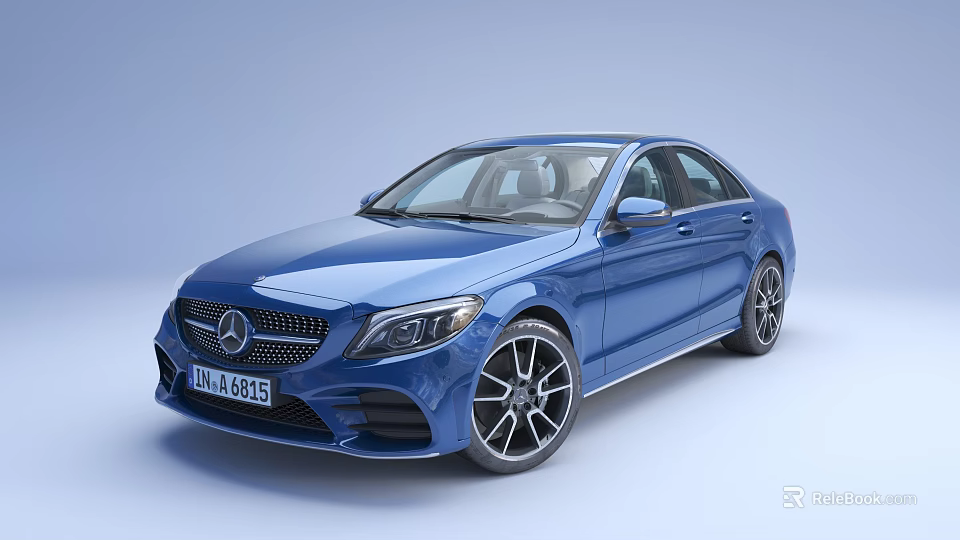Blue Mercedes Sedan With Sporty Design Signature Grille And Alloy Wheels 3d model 