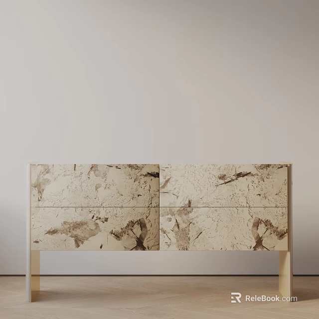 Modern Console And Side Cabinet With Marble Texture Patterned Surface Design 3d model