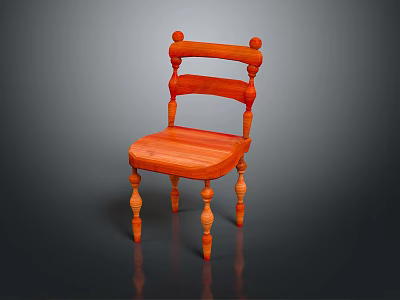 Classic Wooden Leisure Chair With Curved Backrest Decorative Wooden Knobs And Carved Legs 3d model