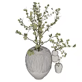 White Ribbed Vase With Green Leaf Branches And Multiple Small Vases For Home Decor 3d model