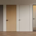Modern Interior With Various Hinged Doors Wooden White Glass Slatted Styles On Wooden Floor