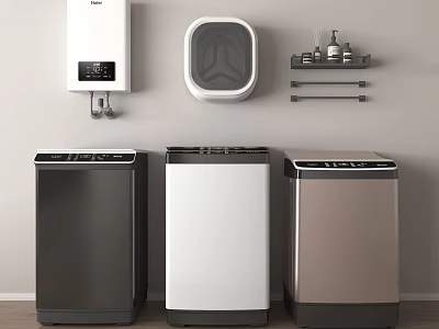 Different Colors Front Loading Washing Machines With Wall Mounted Washer In Laundry Room 3d model