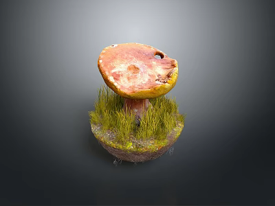 Fresh Orange Red Cap Mushroom With Yellow Edge And Green Grassy Base On Dark Background 3d model