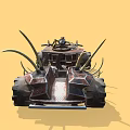 Custom Off-Road Vehicle With Spiked Exterior Large Tires Decorative Tusks And Roof Equipment
