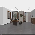 Modern Living Dining Room Interior With Gray Sofa Coffee Table Wooden Partition And Dining Chairs
