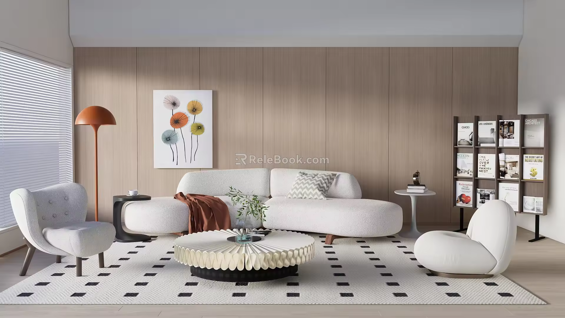 Modern Sofa Coffee Table Combination Curved Sofa Coffee Table Single Chair Combination 3d model