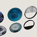 Stylish Decorative Wall Decor With Circular Shapes Blue White Black Tones And Textured Patterns
