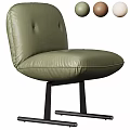Brown Leather Dining Chair With Button Tufted Backrest And Black Metal Base